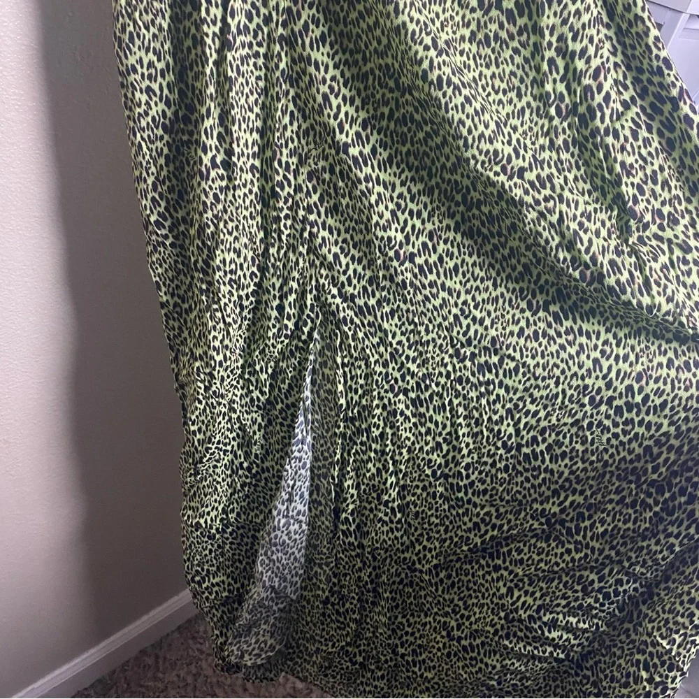 AFRM Green and Black Leopard Print Halter Dress front slit Beach XL - Picture 3 of 7